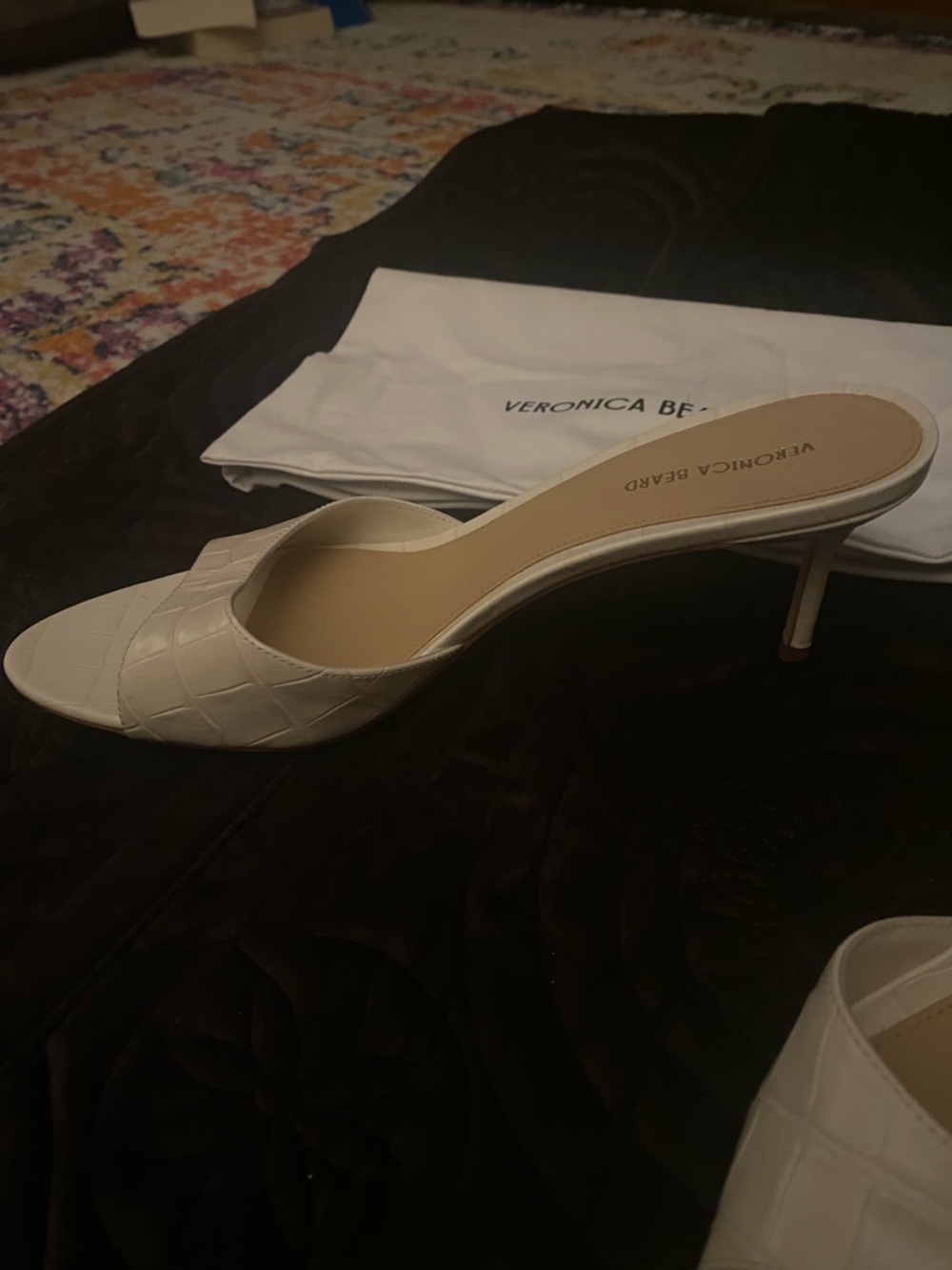 Veronica Beard Ivory Croc-Embossed Slide Mules - Picture 2 of 11
